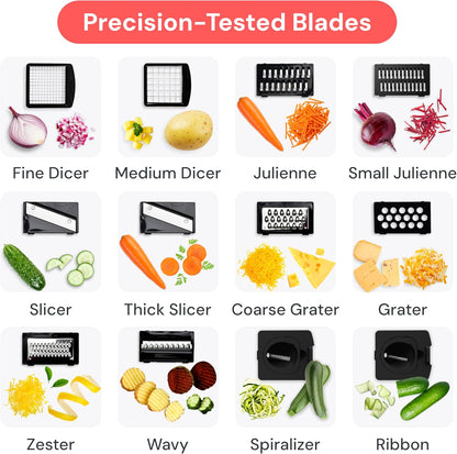 Fullstar Pro Core Vegetable Chopper & Mandoline Slicer, Meal Prep Essential | 6 in 1 Veggie Slicer, Onion & Fruit Slicer with Julienne, Grater & Dicer Stainless Steel Blades + Container (White)