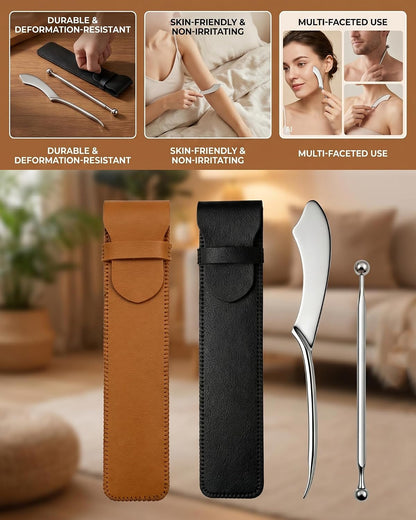 Stainless Steel Roller Massage Tools Set,3 Pcs Skin Care Kit for Daily Use | Handheld Metal Facial & Body Massager, PU Leather Case, Skin Care Kit, Daily Use(black)