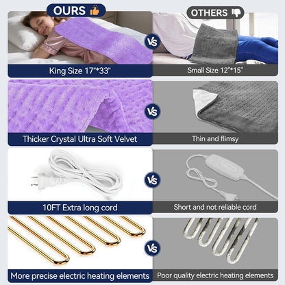 Heating Pad for Back, 17 x 33 in,9 Heat Settings,4 Timer, Gray