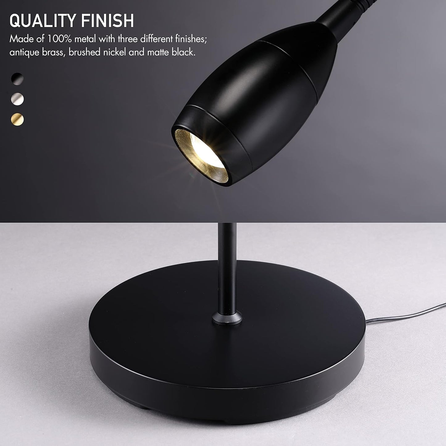 O’Bright Ray – Adjustable LED Beam Floor Lamp, Dimmable and Zoomable Spotlight, Flexible Gooseneck, Reading/Crafting Standing Lamp, Work Table Light, Matte Black