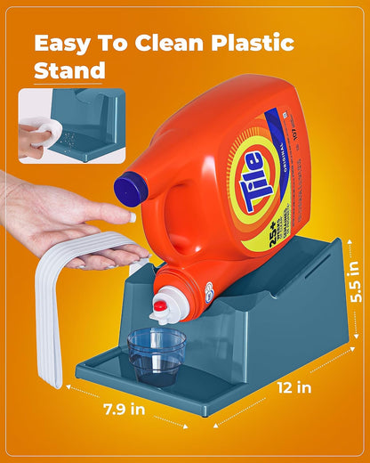 Liquid Laundry Detergent Holder Stand with Drip Tray - 1 Pack - White | Easy Pouring, Rubber Feet, Secure Strap, Angled Stand, Fabric Softener Dispenser for Laundry Room Organization & Storage