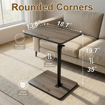 YUHFERA Sofa Armrest Tray Table for Couch - 360° Swivel Height Adjustable End for Small Spaces, Snack Side Table for Bed or Chair with Phone & Tablet Slot (Rustic,Standard)