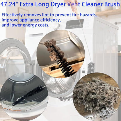 47.24 inch Extra Long Dryer Lint Brush, Flexible Dryer Vent Cleaner Brush | for Deep Cleaning of Lint Trap, Refrigerator Coils, Dust and Pet Hair – for Fire Risk Reduction & Better Efficiency, 1PCS