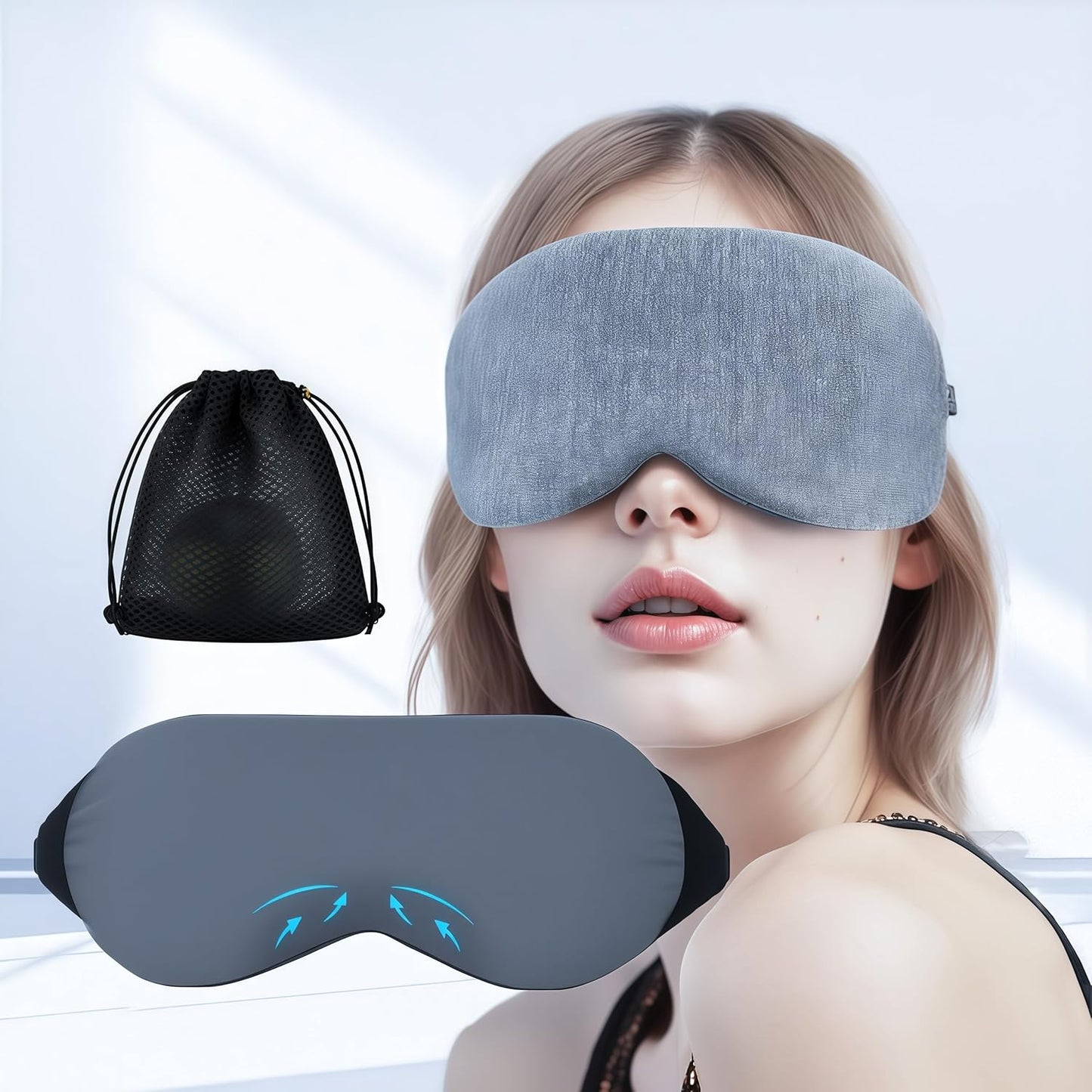 Cool Touch Cotton Eye Sleep Mask for Men & Women, Soft Breathable Flexible Fit for Side Sleepers, Adjustable Light Blocking Mask for Sleeping, Airplane Travel & Naps (Black)