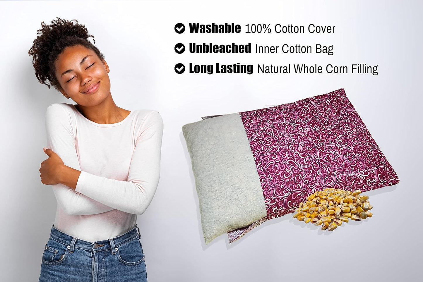 Microwavable Corn Filled Heating Pad and Cold Pack/Washable 100% Cotton Cover (Cross Hatch - Mint, 7.5in W x 11in L)