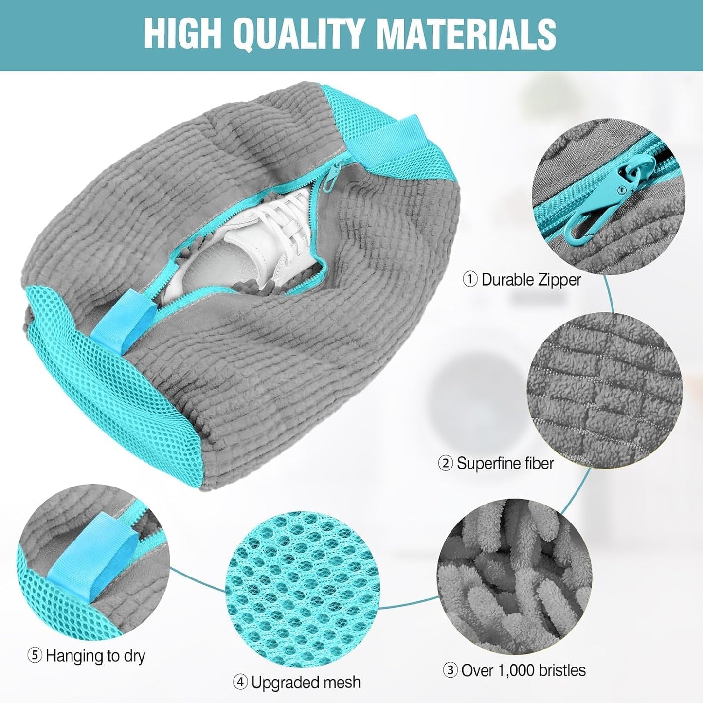 Shoe Washing Machine Bag, Shoe Laundry Bag for Washer and Dryer | 2 Pack Shoe Cleaning Bag for Sneakers & Tennis Shoes, XXL Size, Shoe Protection, Dry Bags, Zipper Hook, Travel & Dorm Storage