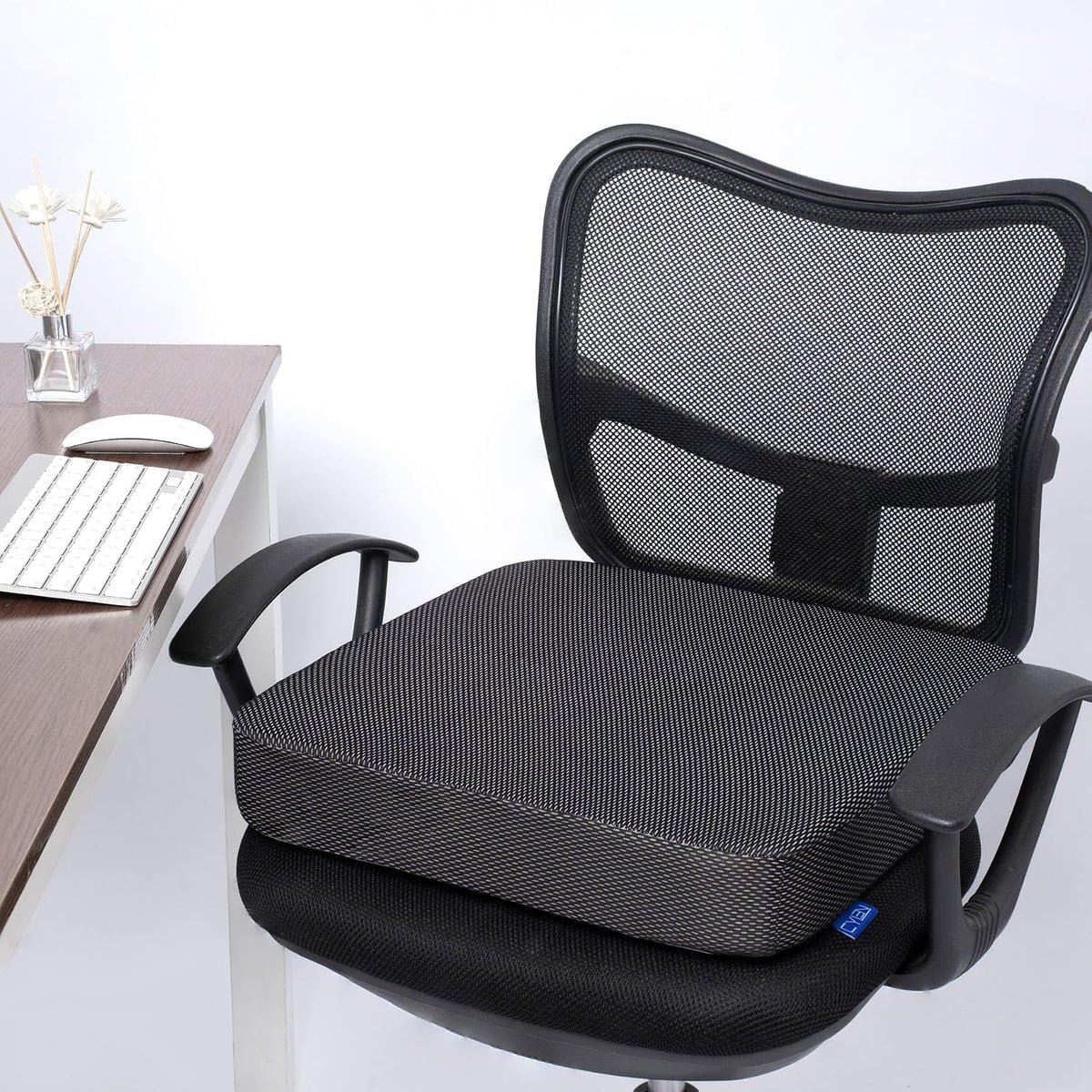 Ifoam Gel Infused Memory Foam Layer Wheelchair Cushion - Seat Cushion for Wheelchair-OfficeChair, Kitchen Chair-Pressure Sore and Tailbone Pain Relief-High Dense Polyfoam Base (Black,18x16x3 inch)
