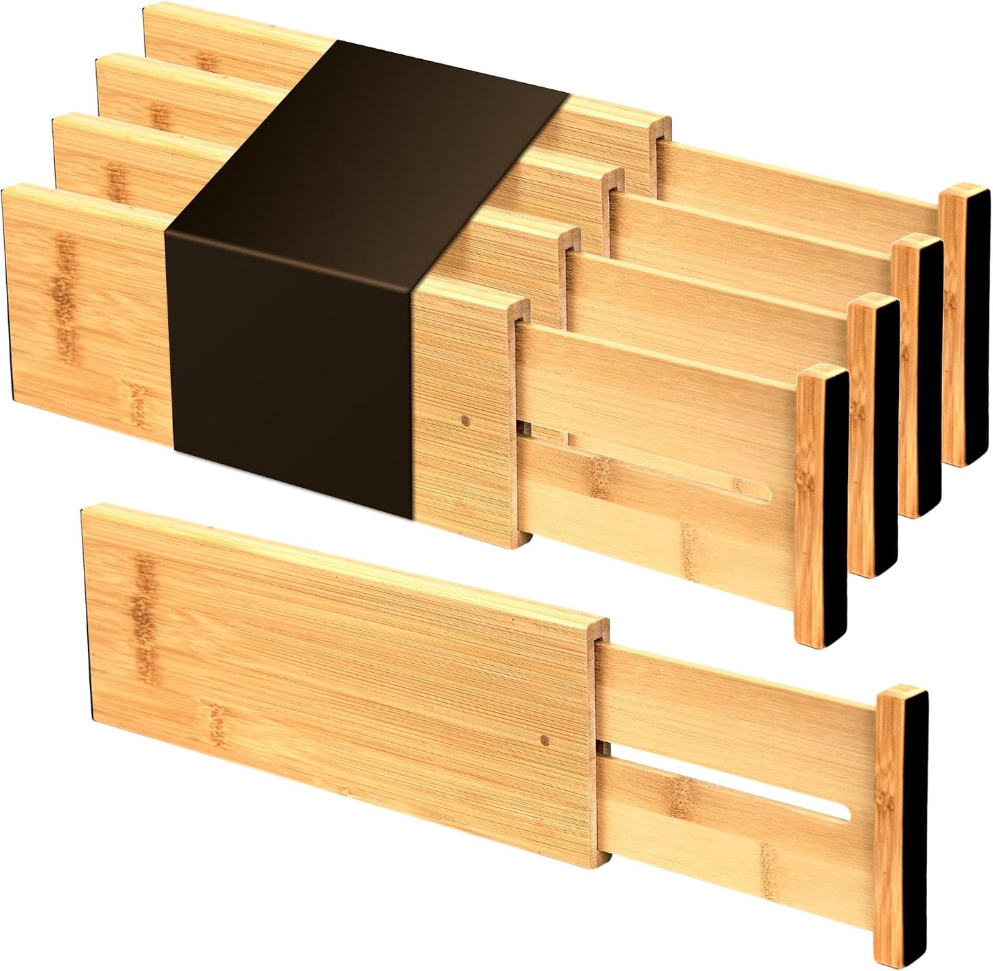 Utoplike 4 Pcs Bamboo Kitchen Drawer Dividers, Large Drawers Organizers | Adjustable Spring Loaded Expandable Organization, Works in Dresser, Bathroom, Bedroom, Office, Fit 17.8"-20.6" Drawer, 2.4"H