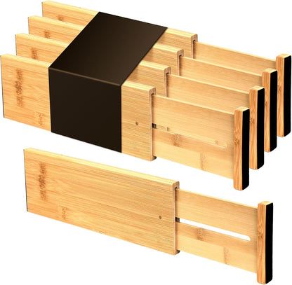 Utoplike 4 Pcs Bamboo Kitchen Drawer Dividers, Large Drawers Organizers | Adjustable Spring Loaded Expandable Organization, Works in Dresser, Bathroom, Bedroom, Office, Fit 17.8"-20.6" Drawer, 2.4"H
