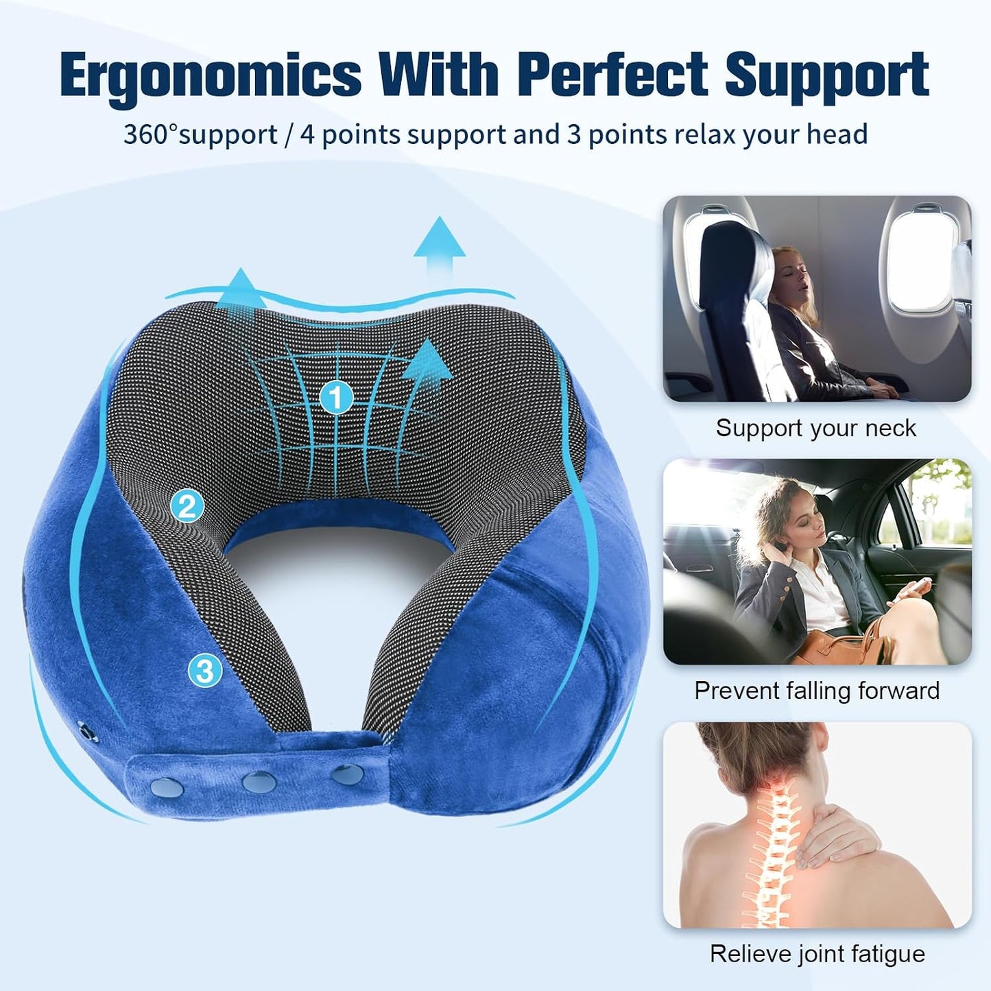 Cirorld Neck Pillow for Traveling, Travel Pillows for Airplanes,100% Pure Memory Foam Travel Neck Pillow, Adjustable Flight Pillow, Portable Plane Accessories with Eye Mask, Earplugs, Carry Bag