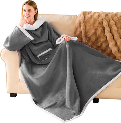 IFNOW Sherpa Wearable Blanket with Sleeves, Oversized Snuggle Robe, Purple | 430GSM Thick, 55x69", Big Pocket, TV Blanket,Fall Winter Dorm Essentials or Office, Christmas Birthday Gifts for Women Men