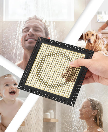 Square Shower Drain Hair Catcher, Anti-Clogging, Gray, 4 inch | Fast Drainage, Anti-Slip & Stays in Place, Stainless Steel & TPE Material, Easy Clean Fits Bathroom Hair Catcher for Shower