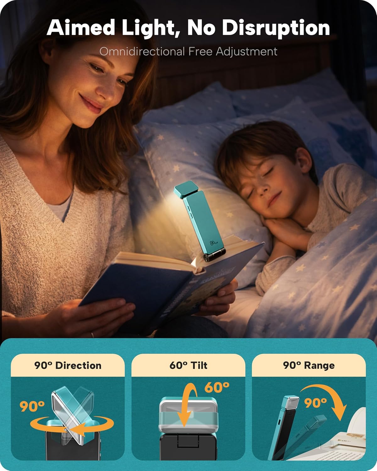 86lux Book Light, Rechargeable Clip-On LED Reading Light for Bed | 3 Color Temperatures with Stepless Dimming, Ultralight Bookmark Design for Book Lovers, Grey