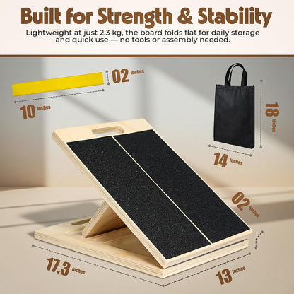 Wooden Slant Board for Calf Stretching, Adjustable Calf Stretcher Incline Wedge for Squats, Foot Ankle Heel Leg Stretch, Physical Therapy Balance Board, Portable with Carry Bag & Loop Band