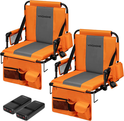 VIVOHOME 35W Padded Heating Stadium Seats with 20000mAh Power Bank, 2 Pack Heated Bleacher Chairs with Back Support, 3 Levels of Heat, Comfortable for Various Sports Events