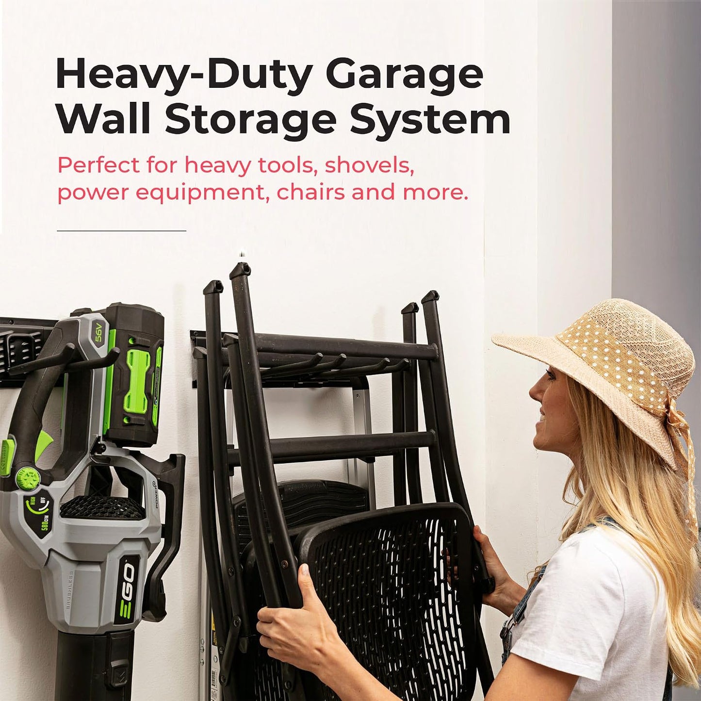 Garage Tool Organizer Wall Mount, 64", 4 Racks 8 Hooks, 400 lbs | 400 lbs, anti-rust carbon steel, garden tool organizer & storage rack for garage organization, shovels, rakes & tools