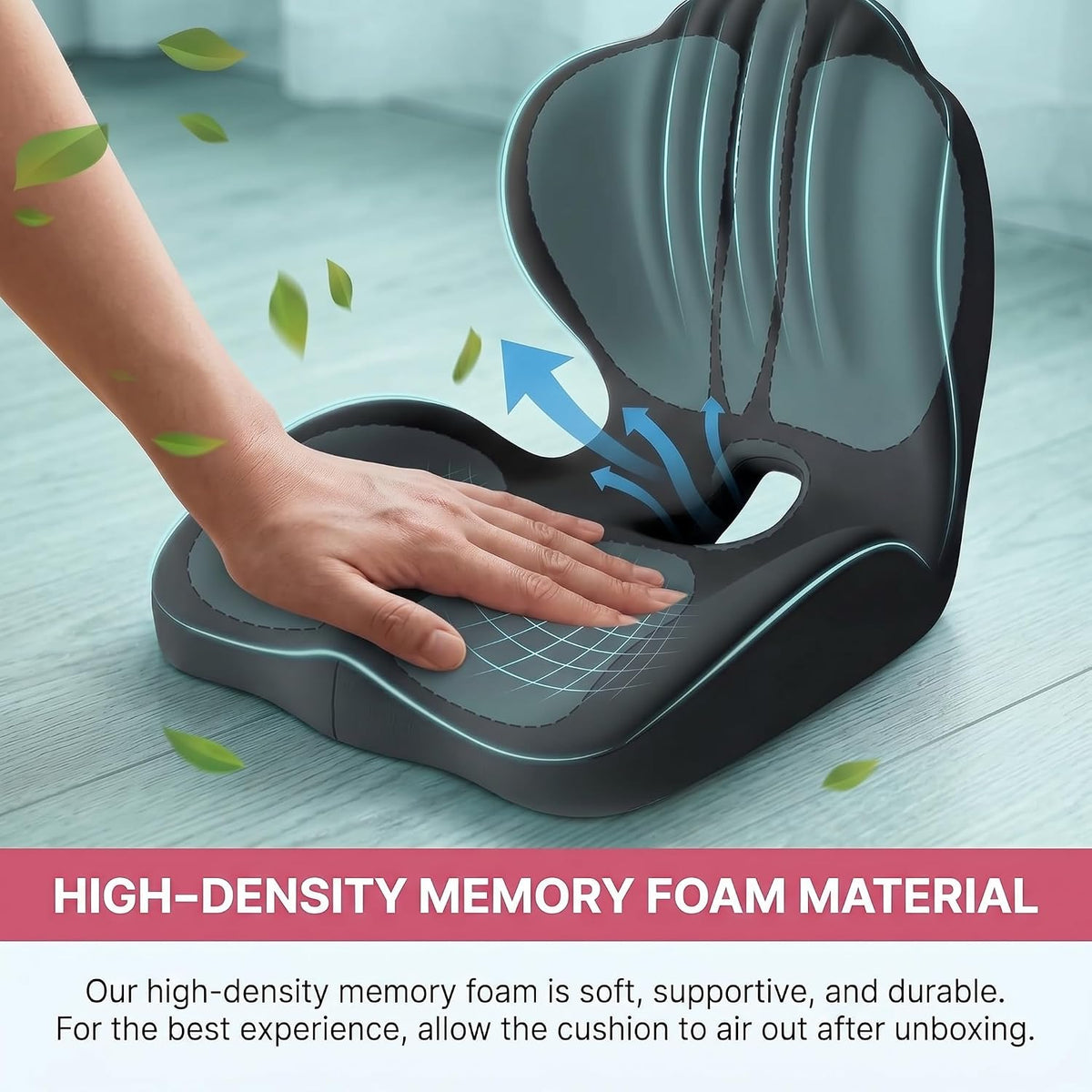 Ergonomic Waist Support and Seat Cushion, L-Shaped Memory Foam Pad (Grey)