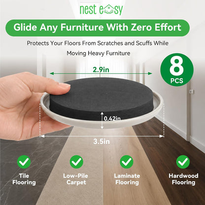 Furniture Lifter Tool 8-Pack of 3.5" Sliders, Save 80% Effort | Complete Moving Kit with Cushioned Pad - Effortlessly Moves Sofas, Couches & Appliances on Carpet or Hardwood Floors Safely
