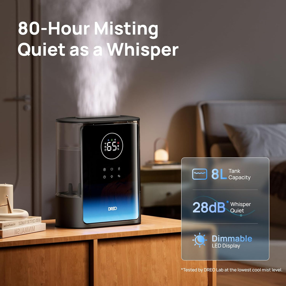 DREO 8L Smart Humidifier Large Room, 80H Runtime, Warm & Cool Mist, HM717S