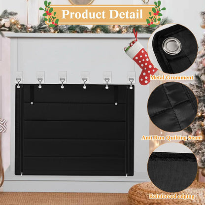 Fireplace Cover, Indoor Fireplace Blanket with Hook & Loop Tapes, Fireplace Draft Cover Stops Heat Loss, Fire Place Draft Stopper Cold Air Blocker Save Energy 39"x32" Black