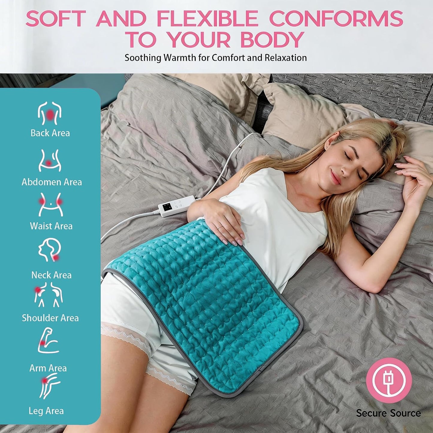 Heating Pad for Period Cramps, Heating Pad for Back/Neck/Shoulder Muscle Pain, 6 Heating&4 Timer Setting, Auto Shut Off, Dry/Moist Heat & Machine Washable, Gray Birthday Christmas Gifts for Women Mom