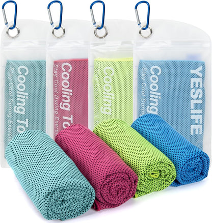 YESLIFE Cooling Towels, 4-Pack 40"x12", Multicolor Set A | Microfiber gym towels, soft breathable neck wrap, cooling towel for yoga running sport camping, Multicolor, 4-pack