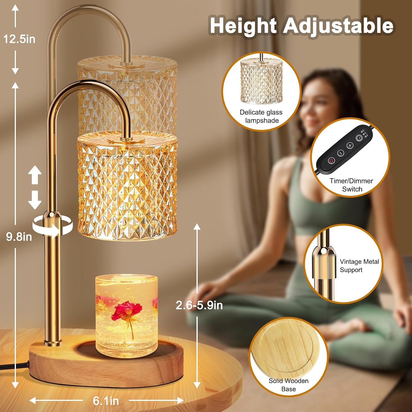ZENLEA Candle Warmer Lamp with Timer, Candle Lamp with Dimmer, Wax Warmer Height Adjustable for Home Decor, Wax Melt Warmer for Scented Candles