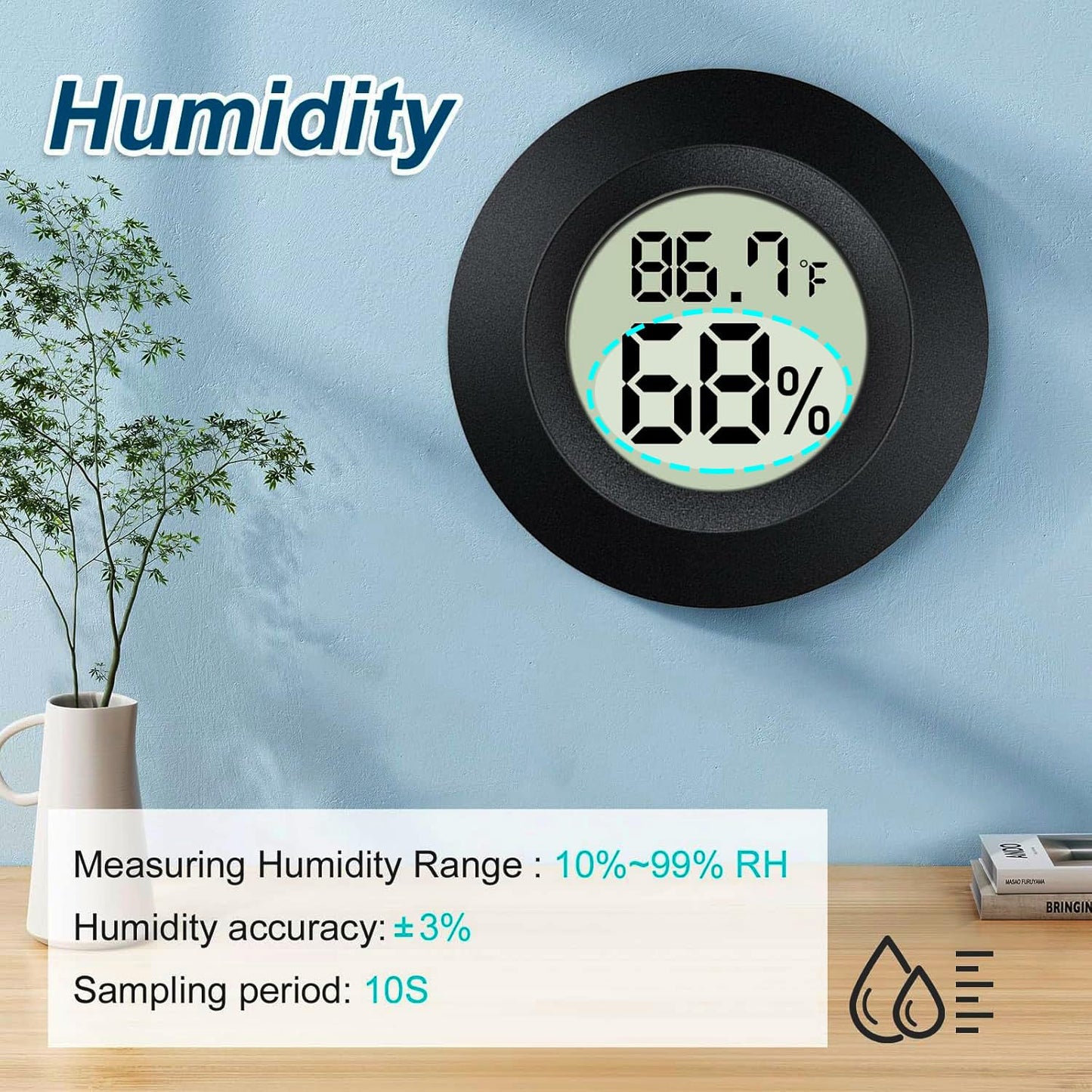 2 Pack Mini Digital Hygrometer Gauge Indoor Thermometer, LCD Monitor Temperature Outdoor Humidity Meter for Greenhouse Jars Incubators Guitar Case, Fahrenheit (℉) or Celsius(℃)