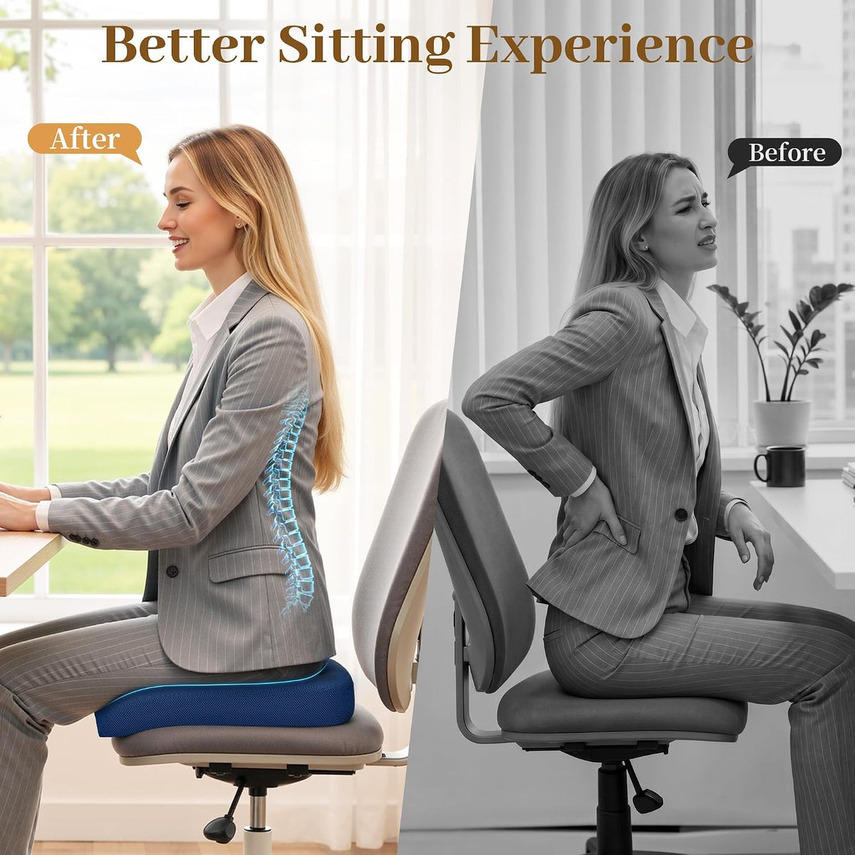 TranquilRelax Memory Foam Seat Cushion for Office Chair, 3-Inch, Black