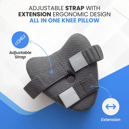Memory Foam Knee Pillow for Side Sleepers Hip Pain with Adjustable Strap - Between Leg Pillow for Side Sleeping - Sciatica Pain Relief Support for Back, Knees, Joints, and Spine Alignment Cushion