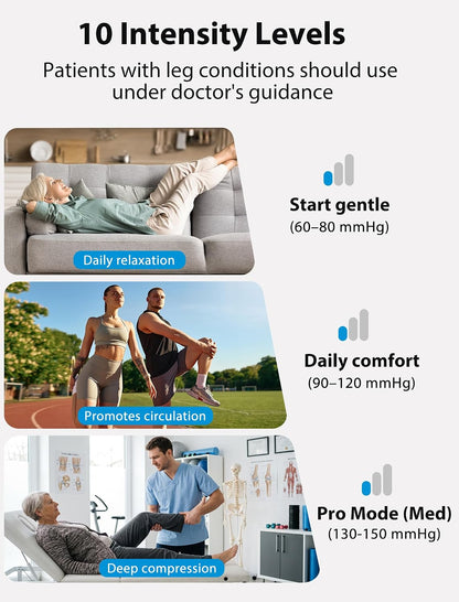 CINCOM Cordless Leg Massager, Air Compression for Pain & Circulation | 3 massage modes, 10 intensities, 5 timers, Rechargeable, Relieves RLS, edema, muscle fatigue, Use at home, office, or travel
