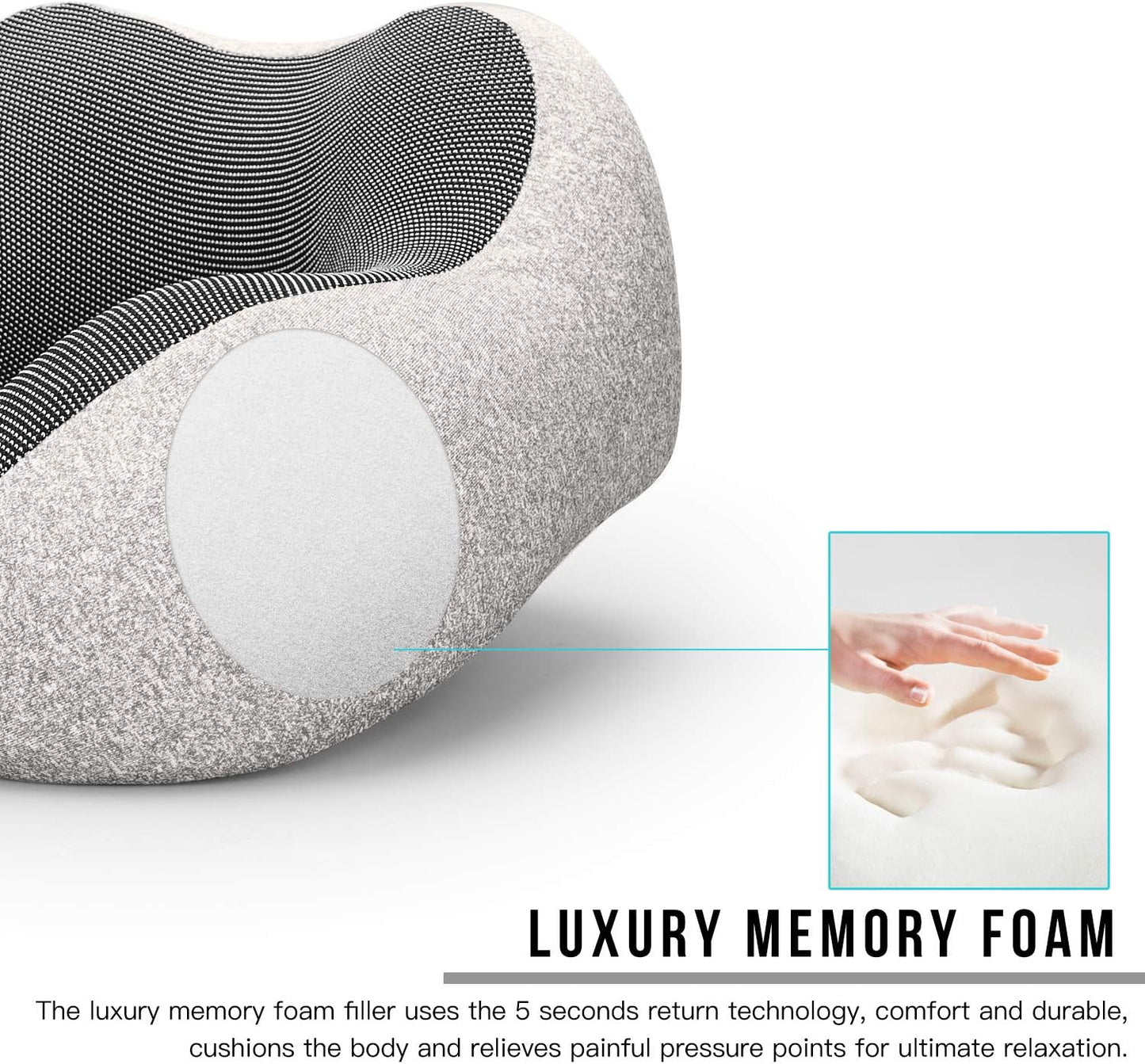 MLVOC Airplane Travel Neck Pillow for Sleeping, 3D-Eye Mask & Earplugs Kit | Curved Neck & Chin Support, Rope Lock Fit, Memory Foam Keeps It’s Shape, 3-in-1 Ki Includes: Eye Mask + Earplugs