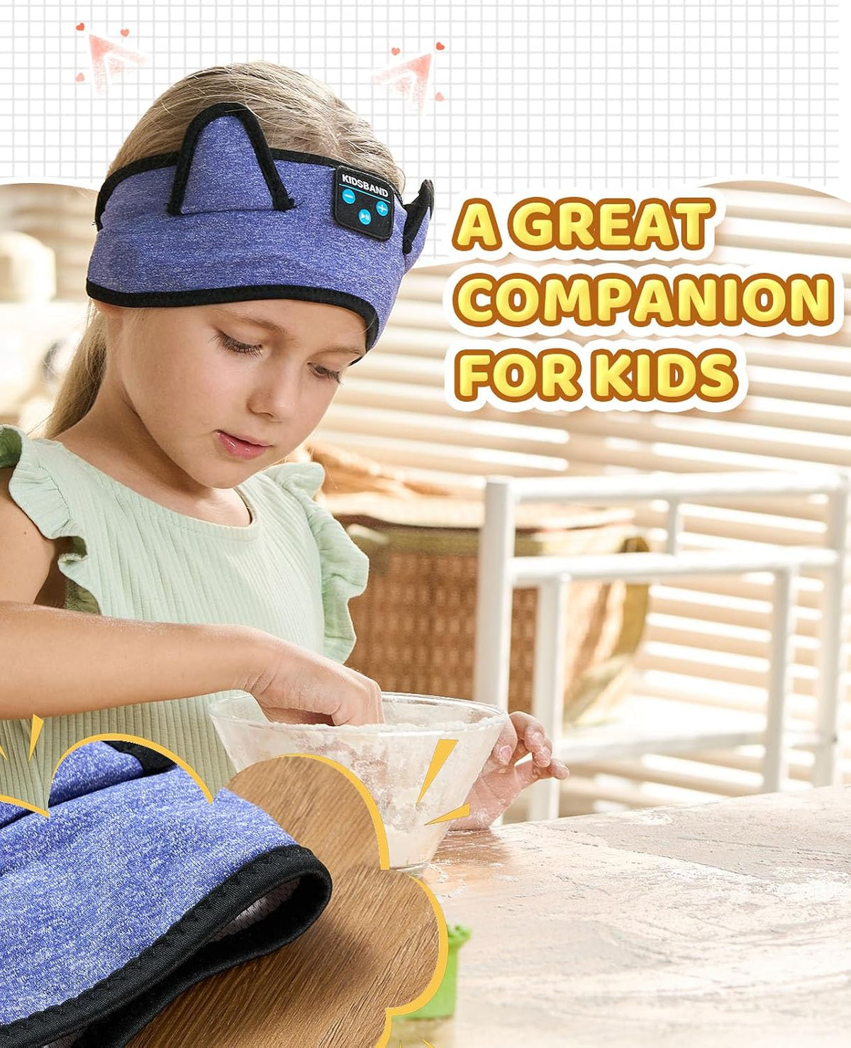 KIDSBAND Kids Bluetooth Headphones, Sleep Headband [Wireless & Wired Playback 2in1] Foldable Headphones for School/Travel/Tablet/Sleep