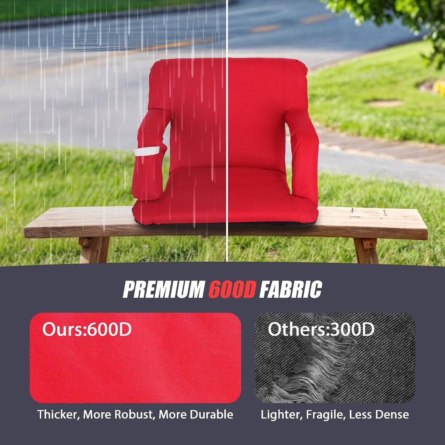 20.5"/25" Wide Stadium Seat for Bleachers w/Back Support Padded Cushion Portable Reclining Bleacher Seats Camping Stadium Chair Waterproof