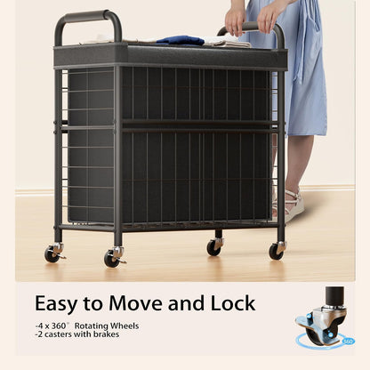 110L Rolling laundry Sorter Hamper Basket 2 Section with Wheels | Laundry Cart with Removable Bag, Clothes Organizer, Bedroom, Bathroom, Laundry Room, Dorm Use