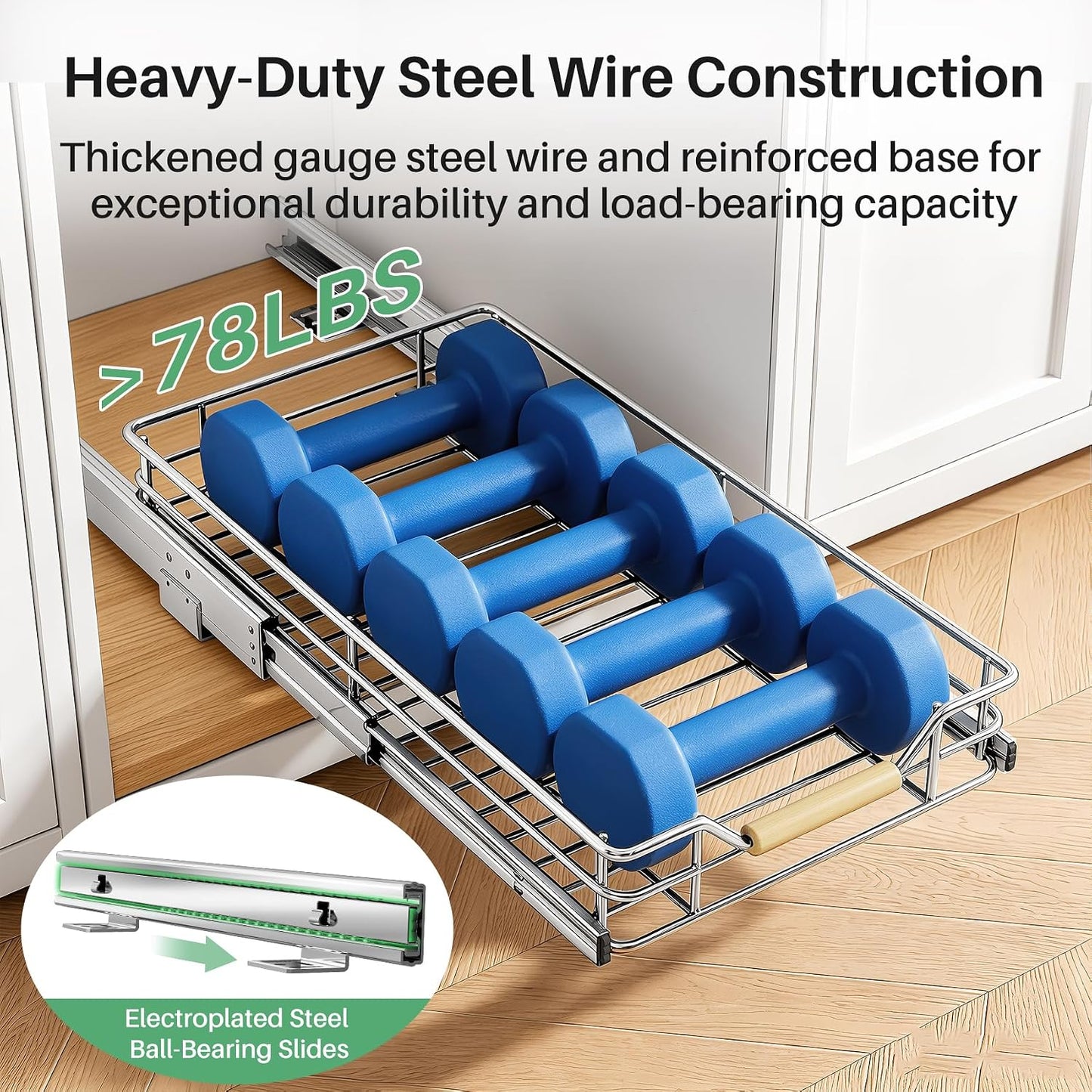 Pull out Cabinet Organizer, 15"W X 21"D, Heavy Duty Smooth Sliding Under Cabinet Shelves for Pots and Pans, Full-Extension Roll out Drawers, Slide out Organization for Home Kitchen Pantry