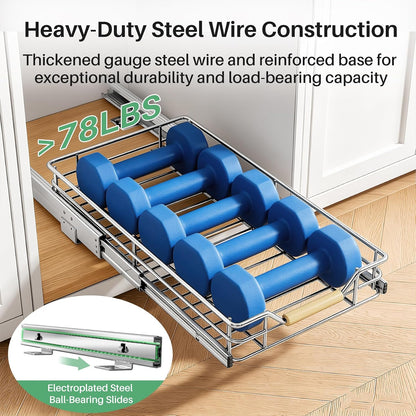 Pull out Cabinet Organizer, 15"W X 21"D, Heavy Duty Smooth Sliding Under Cabinet Shelves for Pots and Pans, Full-Extension Roll out Drawers, Slide out Organization for Home Kitchen Pantry