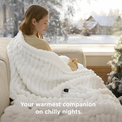 Bedsure Heated Blanket Electric Throw - Thick Striped Fast Heating Electric Blanket with Preheat Function, 6 Heat & 6 Timer (Up to 10H), 8H Auto Off, ETL Certified, Gifts for Women (50"x60", White)