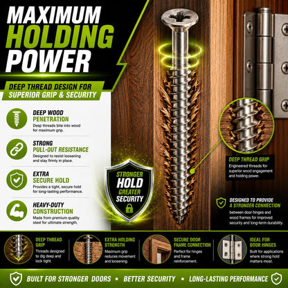 Satin Silver Nickel Wood Screws 9 X 3 Inch – Extra Long Door Hinge Screws - Door Security Screws - 24 Pack