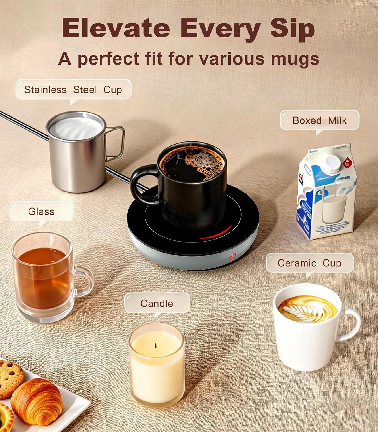 Kepwam Coffee Mug Warmer for Desk, 3-Temp Fast Heating Cup Warmer with 6H Auto Shut Off, LED Light & Smart Candle Warmer for All Beverages, Ideal Gifts for Women Men