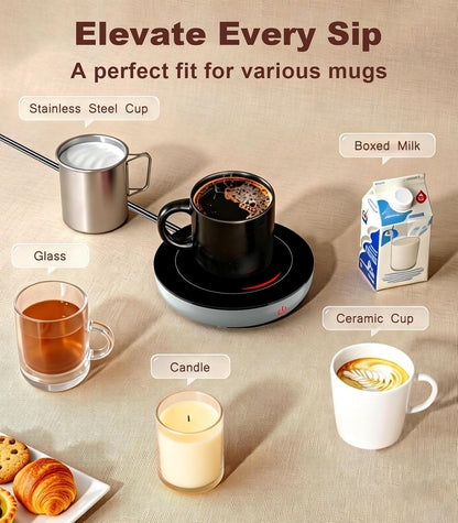 Kepwam Coffee Mug Warmer for Desk, 3-Temp Fast Heating Cup Warmer with 6H Auto Shut Off, LED Light & Smart Candle Warmer for All Beverages, Ideal Gifts for Women Men