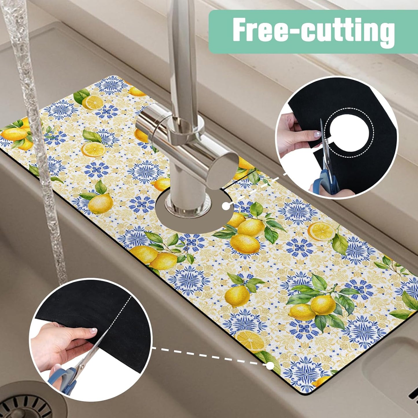 Kitchen Sink Splash Guard Faucet Mat 24" X 5.5" Tropical Leavesl Absorbent Fast Drying Mat Faucet Draining Mat Sink Splash Guard Behind Faucet Drip Catcher for Kitchen Bathroom