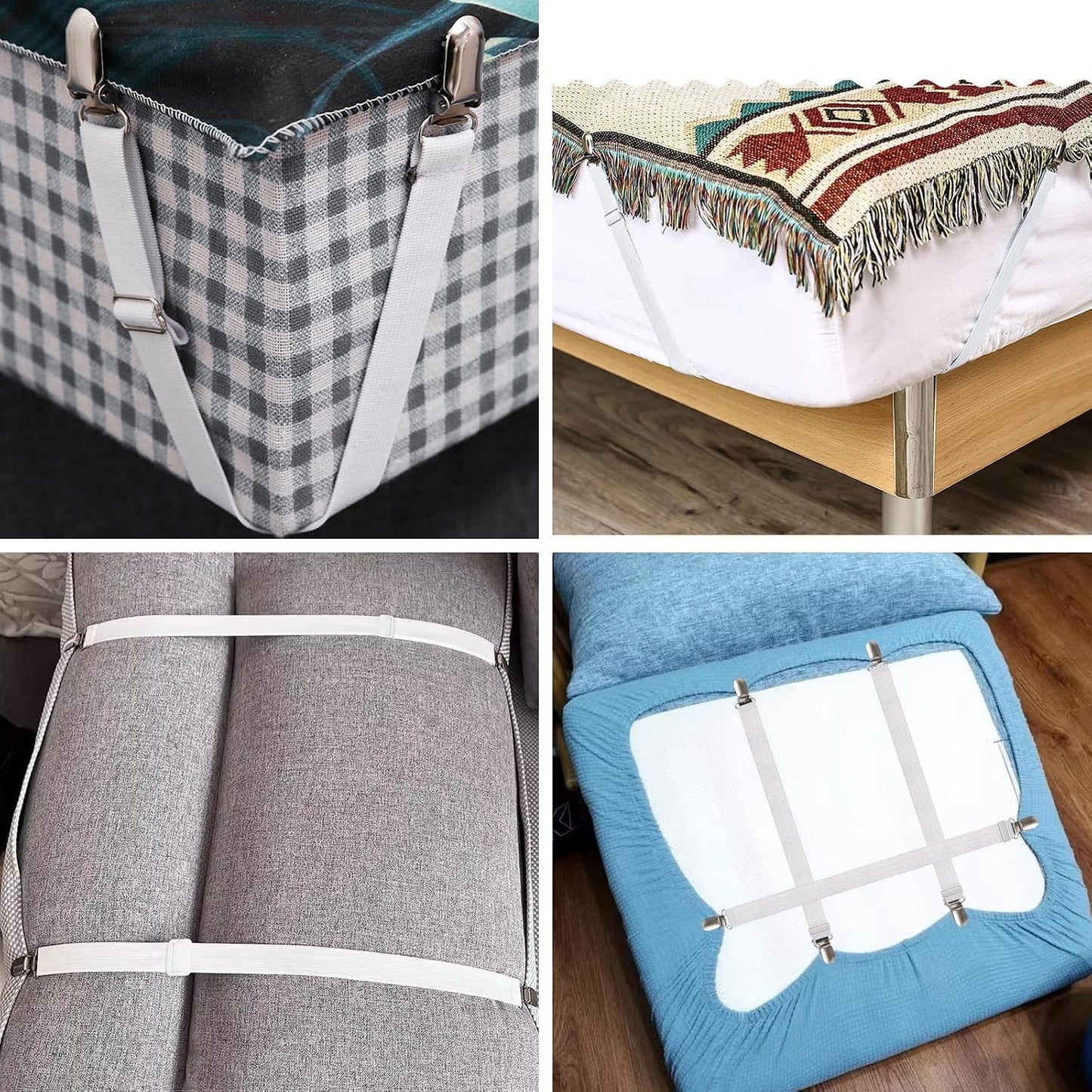 12Pcs Bed Sheet Straps, Adjustable Elastic Mattress Sheet Fasteners Suspenders Holder, Fitted Sheet Straps Clips, Grippers to Hold Sheet, Mattress, Sofa, Table Cloth