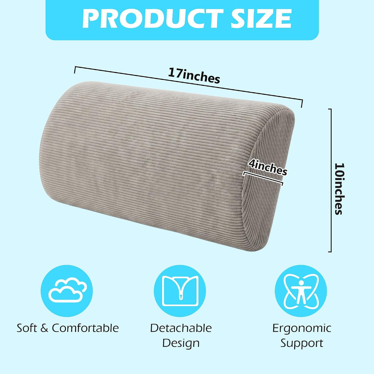 XIAIJIA Lumbar Support Pillow for Couch, Recliner Chair, Office, Gray
