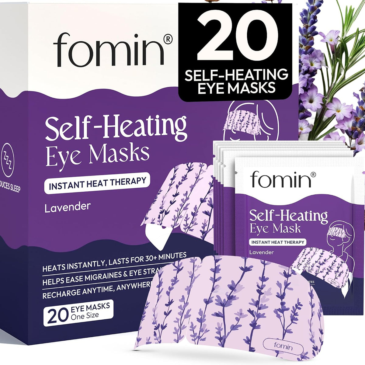 Fomin Steam Eye Mask - 20 Pack - Variety Pack - Self Heating Warm Compress for Dry Eyes, Puffy Eyes & Dark Circles, Disposable Sleep Mask for Home, Spa, Travel Essentials & Relaxation Gifts for Women