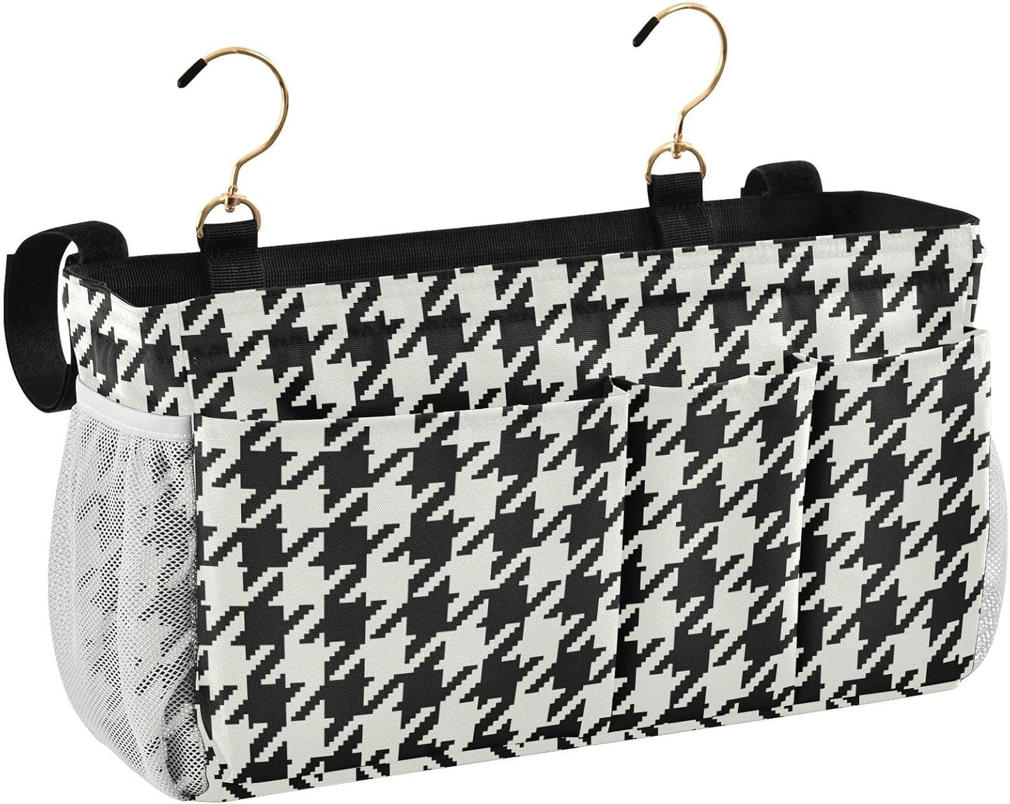 Black Bedside Caddy Storage Bag Bedside Organizer for Bed Rails College Dorm Room Organizer Caddy Hanging Shelf 6 Pockets with Hooks for Drinks Magazine Phone Holder