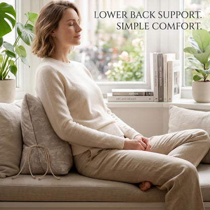 Pat. Pend. Lumbar Support Pillow, Reading Pillow, Moss Green | Back pillow for reading on a couch, sofa, or armchair; triangle cushion with removable, washable cover for lounging
