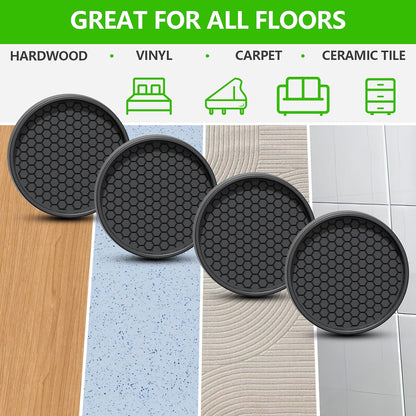 Non Slip Furniture Pads for Hardwood Floors - 12PCS 2" Caster Cups, Round | Furniture Stoppers to Prevent Sliding, Anti Slip Furniture Coasters Cup, Floor Protectors for Furniture Bed Couch Chair,Black