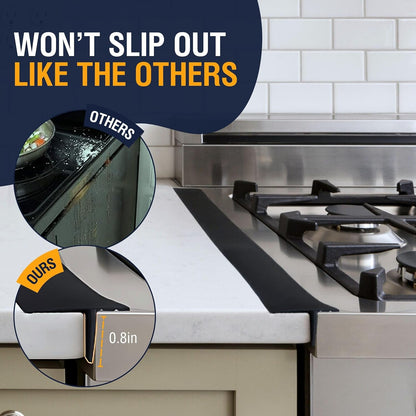 Extra Long Silicone Stove Gap Cover - Heat Resistant and Easy to Clean Stovetop Cooktop Counter Gap Filler Seal Between Stove and Counter, Kitchen Range Oven Top Crumb Catcher (25 Inch, 2 Pack, Black)