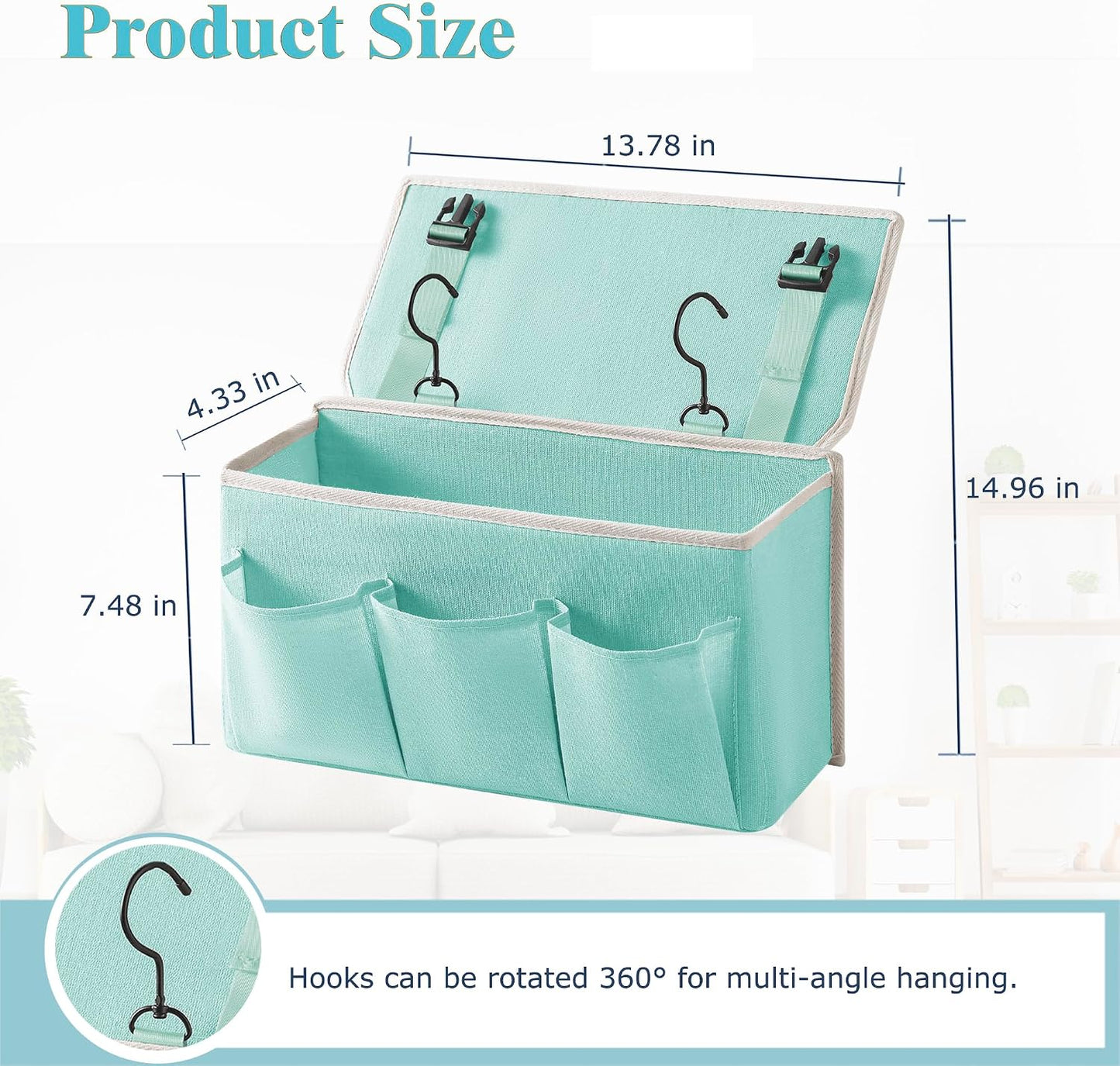 Bedside Caddy/Bedside Storage Organizer Hanging Bag with Three Options,Suitable for home beds, sofas, and dormitory beds—can hold magazines, books, phones, iPads, remote controls. (Gray)